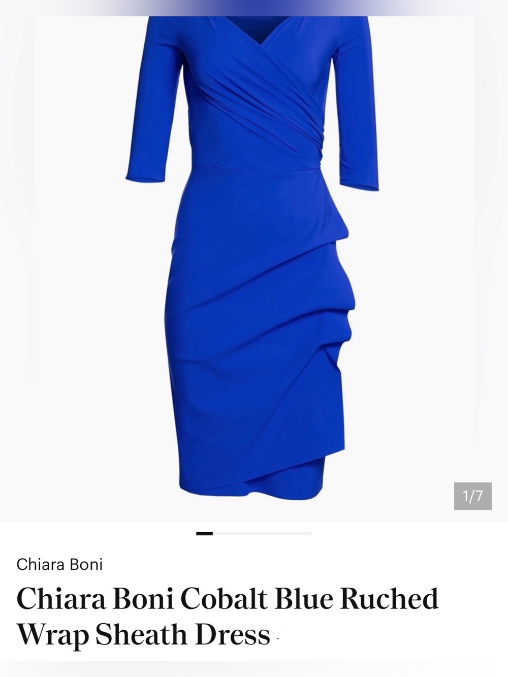 Chiara Boni Cobalt Blue Ruched Wrap Sheath Dress Large